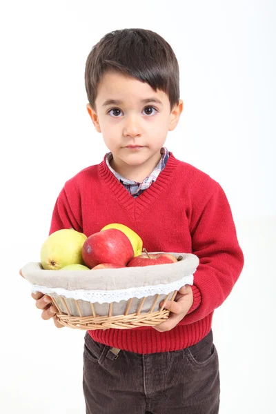 Child bring basket fruit — Stock Photo, Image
