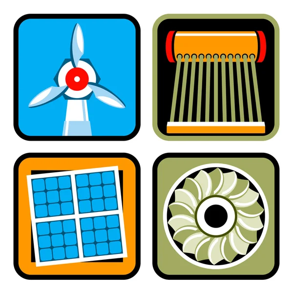 Ensemble d'icônes de sources d'énergie alternatives — Image vectorielle
