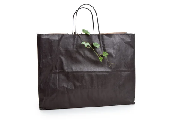 Torba na zakupy czarny papier i roślin — Zdjęcie stockowe