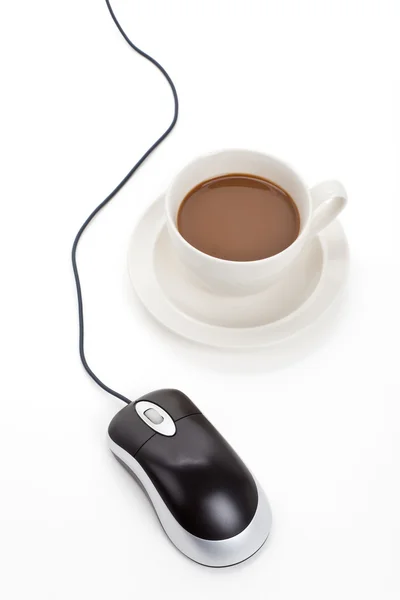 咖啡杯子和计算机鼠标 — 图库照片