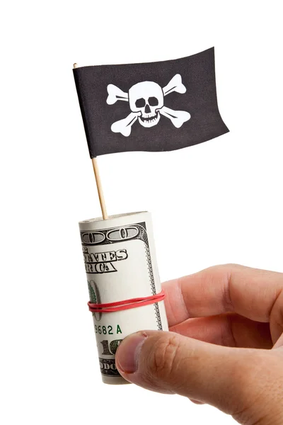 Pirat flagga och dollar — Stockfoto
