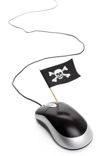 Bandeira pirata e mouse de computador — Fotografia de Stock