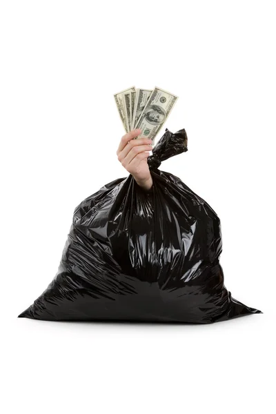 Saco de lixo e dólar — Fotografia de Stock
