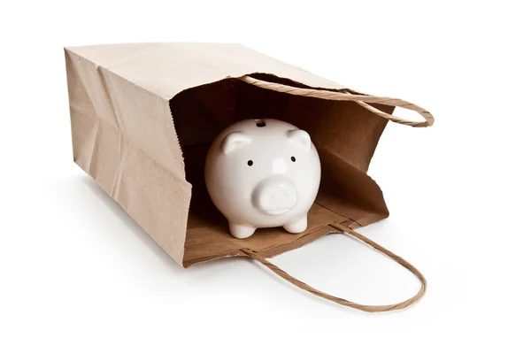 Bolsa de compras de papel marrón y Piggy Bank — Foto de Stock
