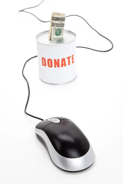 Caixa de doação e mouse de computador — Fotografia de Stock