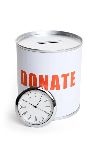 Caixa de doação e relógio — Fotografia de Stock