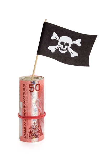 Piratenflagge und Dollar — Stockfoto