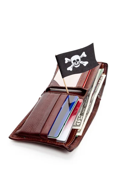 Pirátská vlajka a Peněženka — Stock fotografie