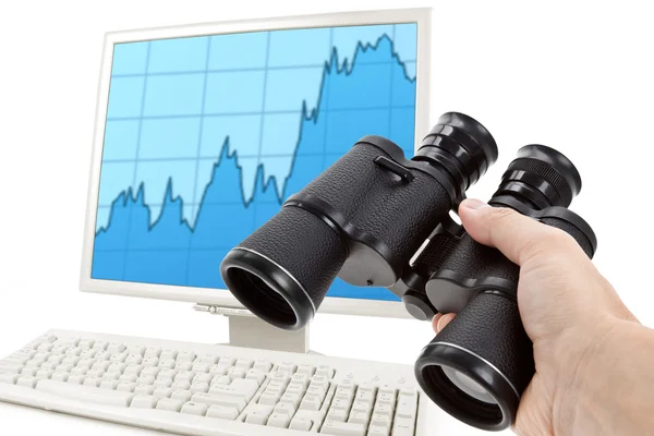 Černý dalekohled a graf trhu — Stock fotografie