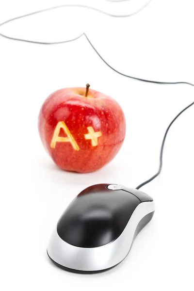 Červené jablko a znaménko plus — Stock fotografie