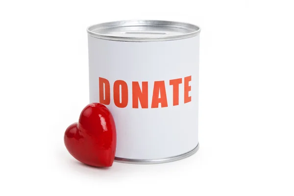 Scatola di donazione e cuore rosso — Foto Stock