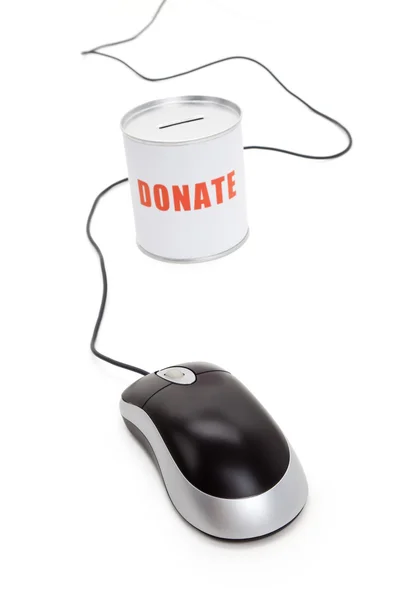 Caixa de doação e mouse de computador — Fotografia de Stock