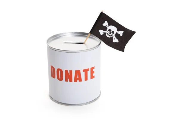 Caja de Donación y Bandera Pirata — Foto de Stock