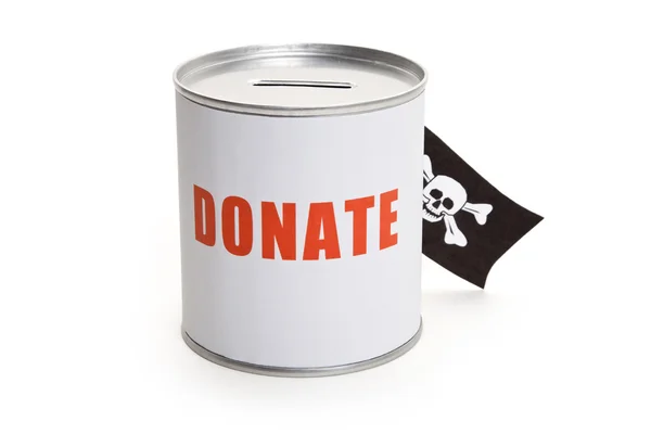 Scatola di donazione e bandiera pirata — Foto Stock