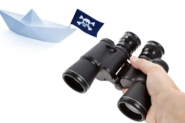 Binoculars and Pirate Ship — Stock Photo, Image