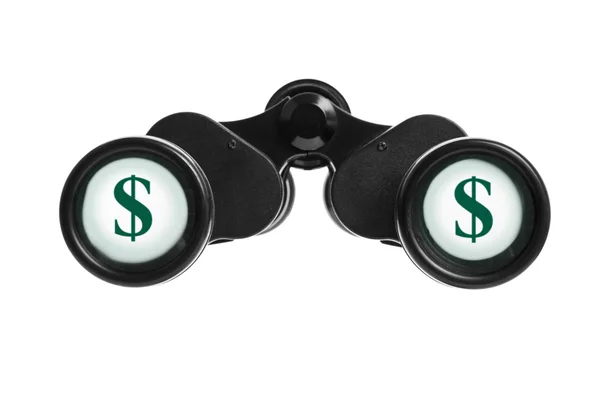 Binoculars and dollar sign — Stock Photo, Image