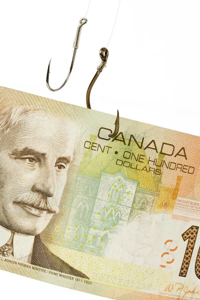 Αγκίστρι ψαρέματος και το καναδικό δολάριο — Φωτογραφία Αρχείου