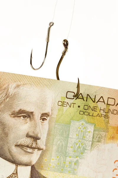 낚시 질 걸이 및 캐나다 달러 — 스톡 사진