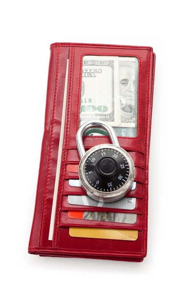Portafoglio rosso e serratura — Foto Stock