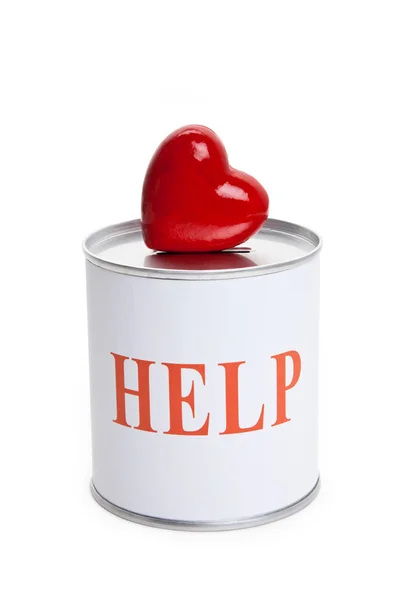 Caixa de doação e coração vermelho — Fotografia de Stock
