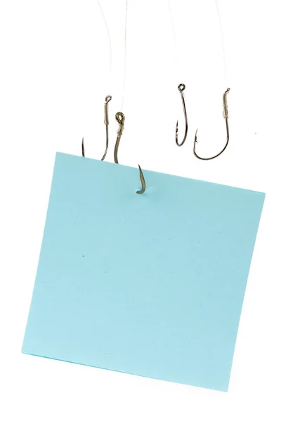 Balıkçılık kanca ve notepaper — Stok fotoğraf