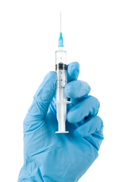 Blue Glove and Syringe — Stock Photo, Image
