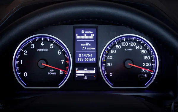 Illuminated car dashboard. — Stock Photo, Image