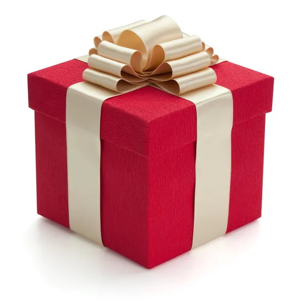 Красная подарочная коробка с золотой лентой . — стоковое фото
