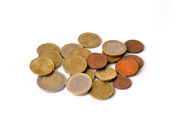 Diverse monete in euro usate — Foto Stock