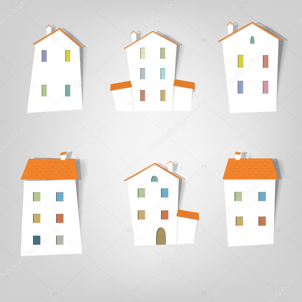 Set of vector stickers. Houses