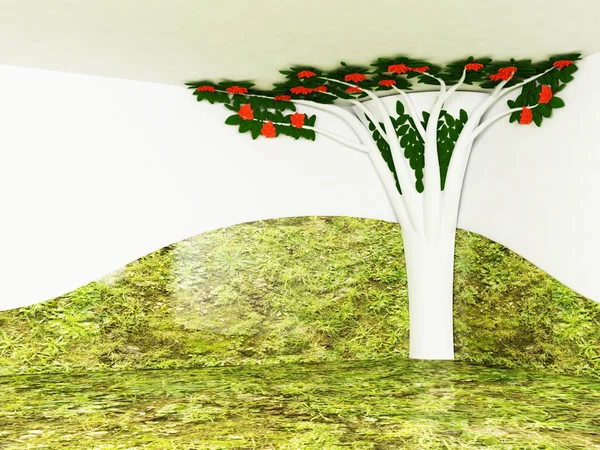 Scène de design d'intérieur avec un arbre décoratif — Photo