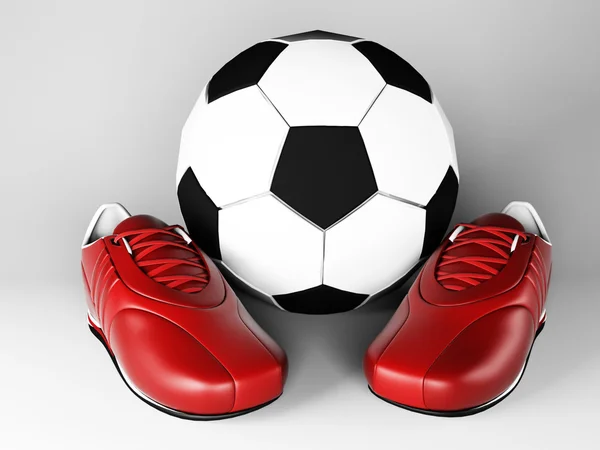 Futbol topu yakınındaki spor ayakkabı — Stok fotoğraf
