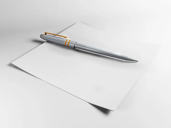 Ручка на чистом листе бумаги — стоковое фото