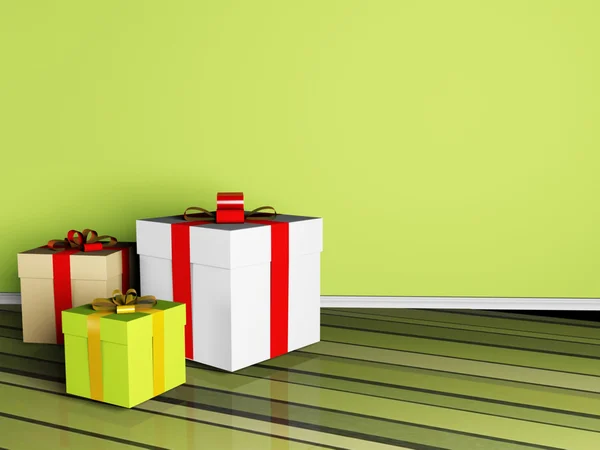 Holiday interior with the gifts — Stock Photo, Image