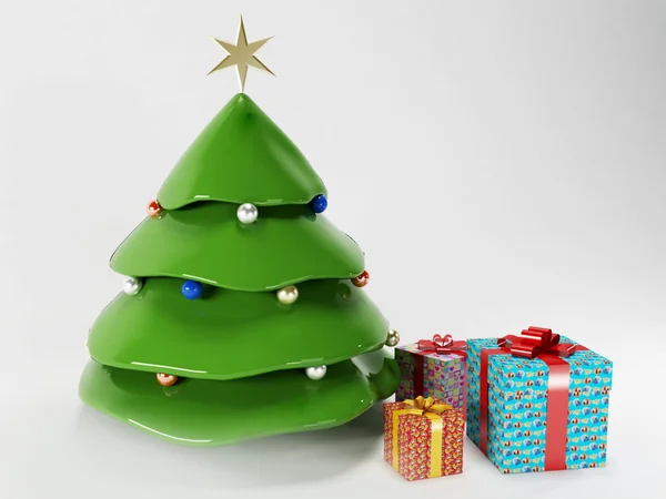 Chrisrmas tree and the gifts — Stock Photo, Image