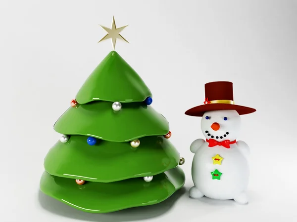 Рождественская елка и снеговик — стоковое фото