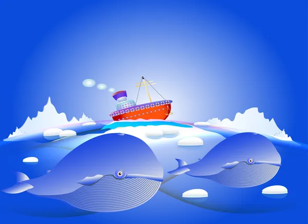 Página de colorir fofa de desenho de baleia e navio para vetor de crianças