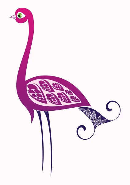 Pájaro vector rosa con adorno floral gráfico sobre fondo blanco — Archivo Imágenes Vectoriales