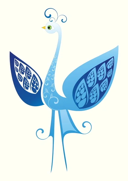 Blue vector bird with ornament — Stock Vector