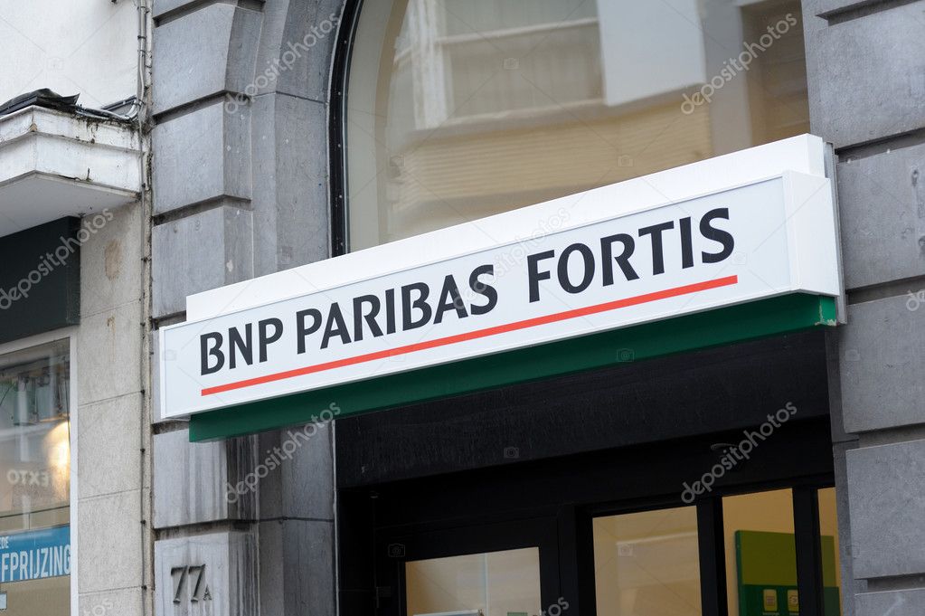 Ostend, Belgium - July 16th 2011: This is a close up photo of a BNP Paribas Fortis branch in Ostend, Belgium. BNP Paribas Fortis is the no. 1 bank in Belgium fo