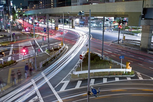 City night scene with car motion lights — Stock Photo, Image