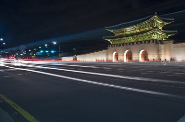 Gyeongbokgung Gates at night clipart