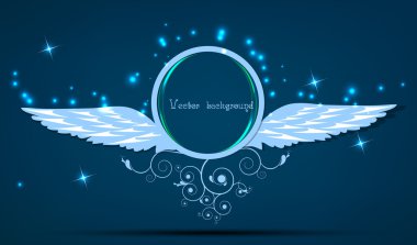 Artistically abstract circle with wings on a dark blue background clipart
