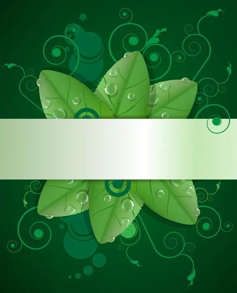 Векторный зеленый фон с каплей на листьях — стоковый вектор