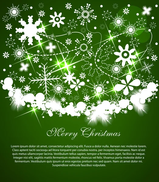 Christmas green background with light snow and place for your text — Stock Vector