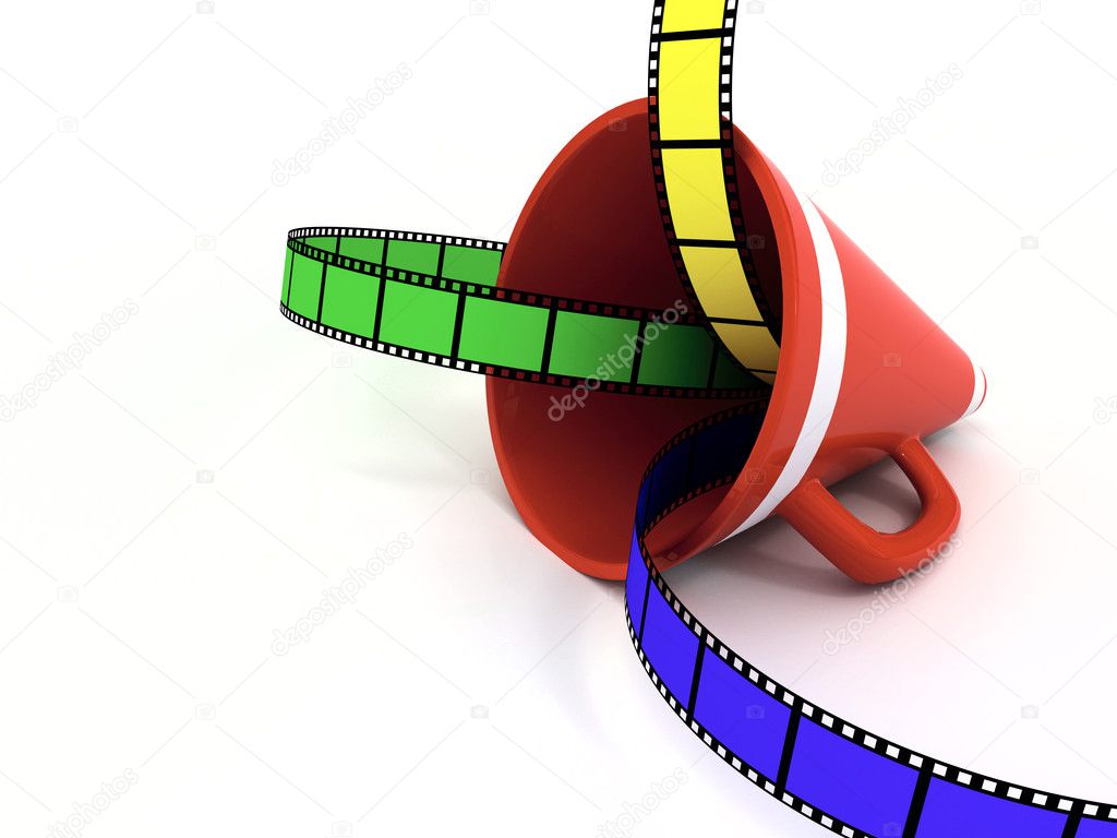 Movie films and red megaphone