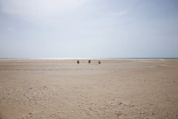 Plajda üç çöp kovaları — Stok fotoğraf