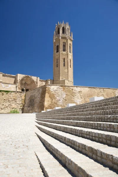 Campanile e porta della cattedrale di Lleida — Foto Stock