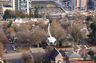 Aerial tram in transit Portland Oregon. clipart