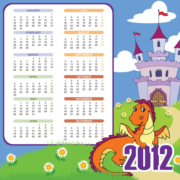 Kalender met schattige draak — Stockvector